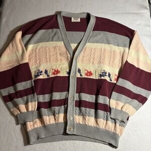 Sisley Burgundy and Gray Striped Cardigan